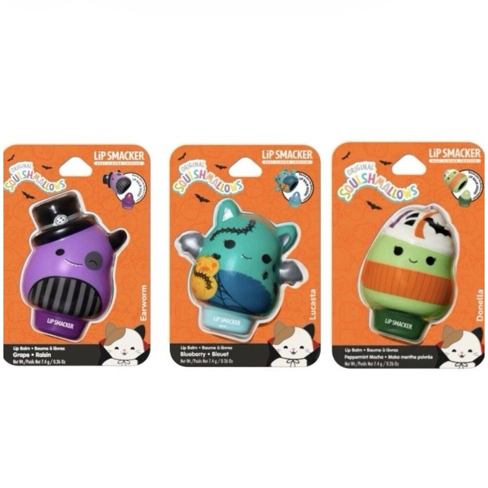 3x Lip Smacker Halloween Squishmallows Balm Lucasta Donella & Earworm